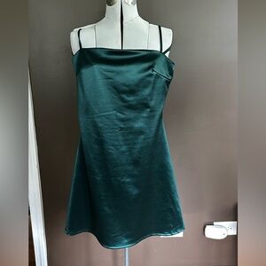 Hunter green satin cowl neck dress
